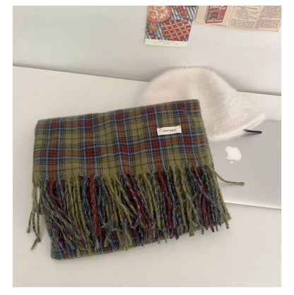 Warm Winter Cashmere Plaid Scarf |Wool Knitted Tassel Shawls W28