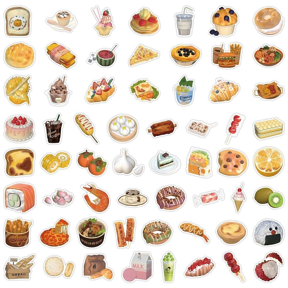 Food Stickers Sheet| Kawaii Journal Stickers Paster |Sticker for Planner Scrapbooking Stationery 60Pcs T2