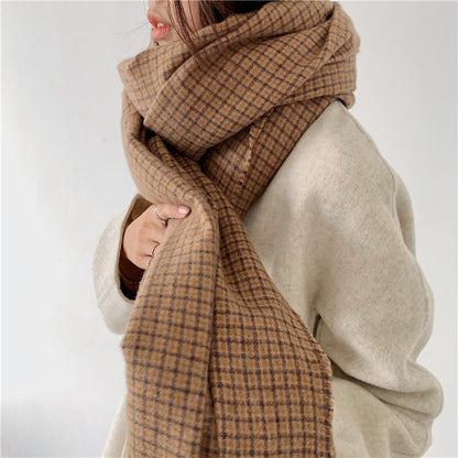 Cozy Plush Winter Plaid Scarf | Tassel Shawls |Soft Wool knitted Scarf W57