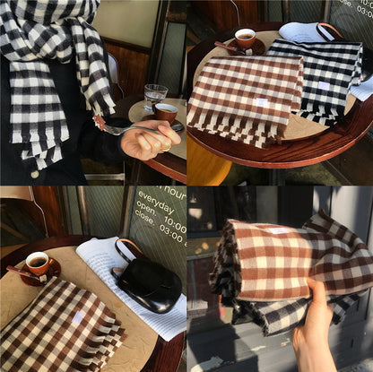 Cozy Plush Winter Plaid Scarf | Tassel Shawls |Soft Wool knitted Scarf W57