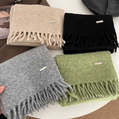 Soft Cashmere Solid Color Tassel Scarf | Simple Plush Warm Wool Knitted Scarf W45