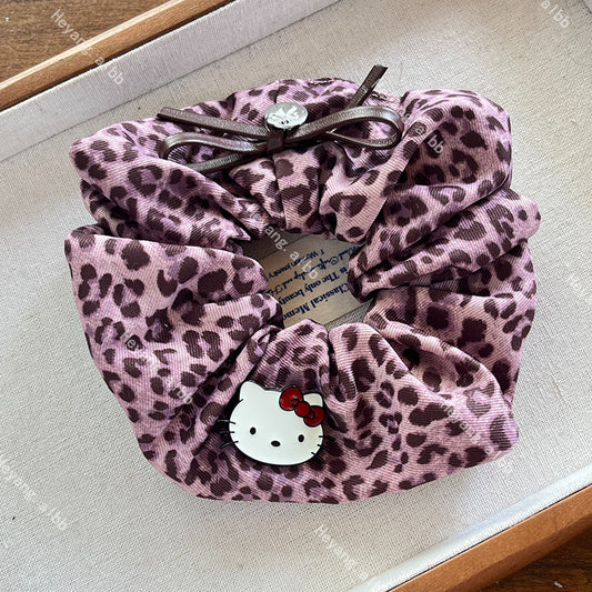 Pink Leopard Kitty Hair Tie|Ponytail Holders Barrette|Hair Scrunchie HT93