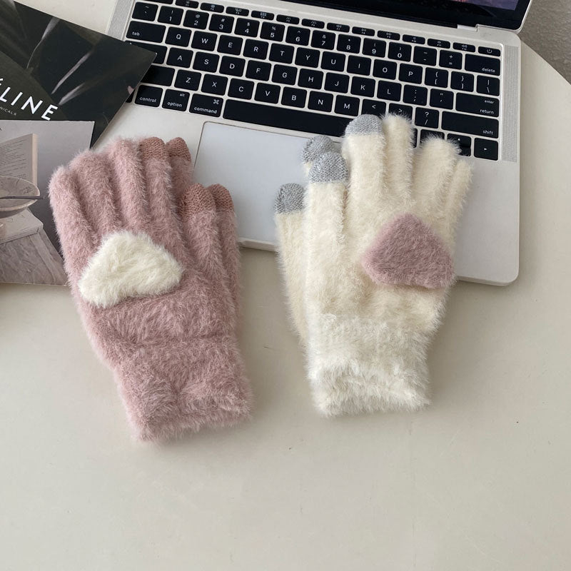 Cozy Cute Heart Winter Cashmere Glove |Soft Thick Solid Color Gloves |Warm Knitted Gloves G13