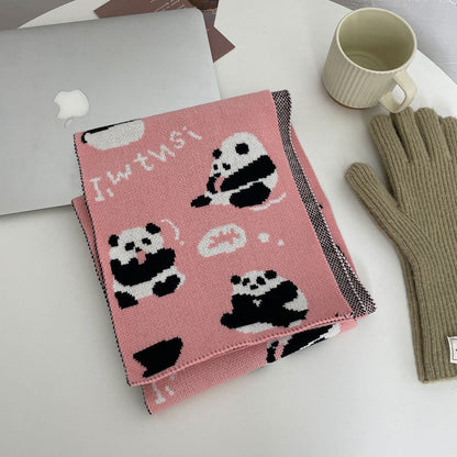 Cute Panda Cashmere Solid Color Scarf | Simple Warm Wool Knitted Scarf W24