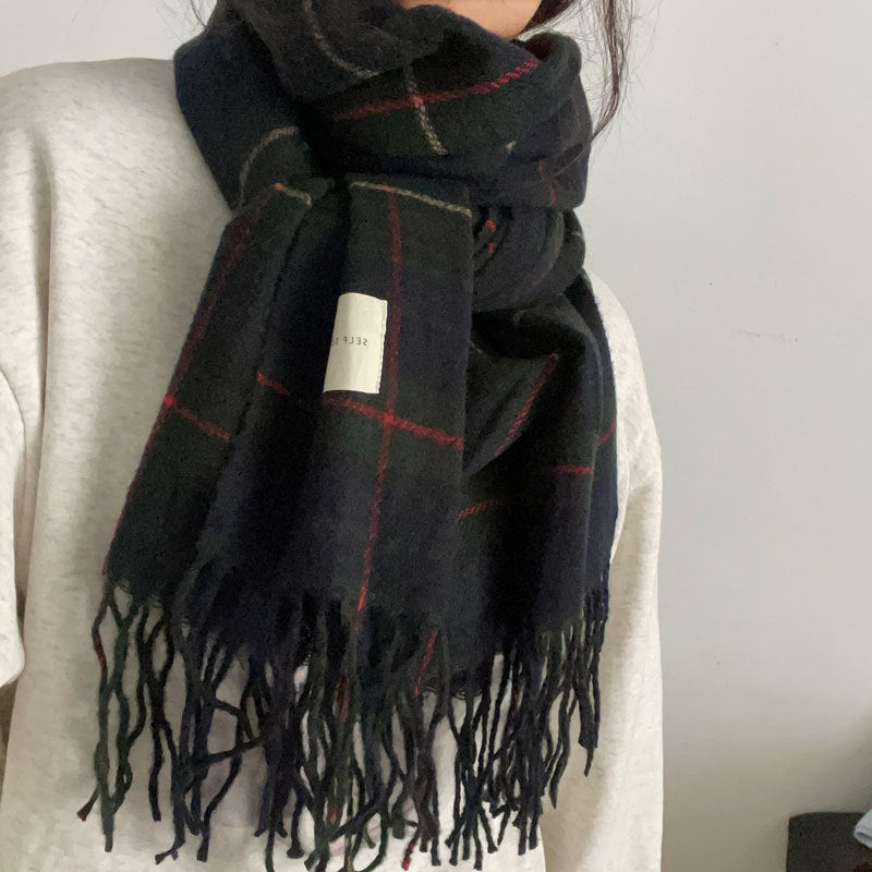 Classic Tartan Winter Solid Color Scarf |Warm Wool Knitted Shawls W39