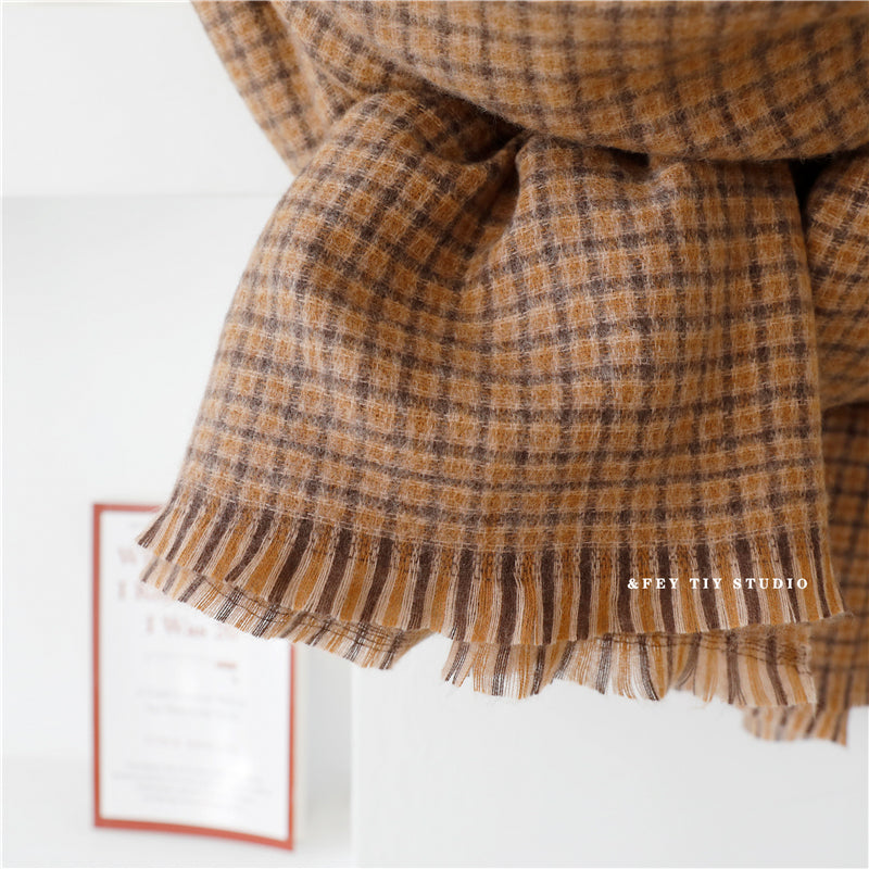 Cozy Plush Winter Plaid Scarf | Tassel Shawls |Soft Wool knitted Scarf W57