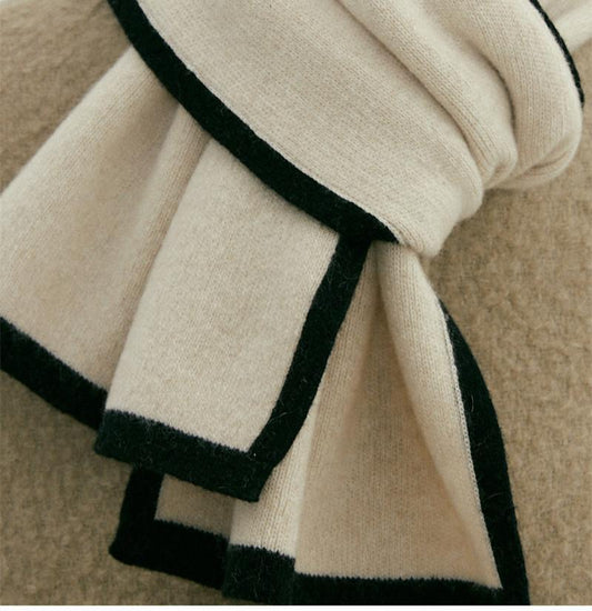 Soft Cashmere Solid Color Scarf | Simple Cute Stripe Warm Wool Knitted Scarf W44