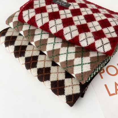 Classic Argyle Winter Rhombic Scarf |Warm Wool Knitted Shawls W61