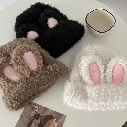 Cozy Cute Rabbit Plush Winter Cashmere Knit Beanie Hat |Stretch Bunny Beanie Hat M10