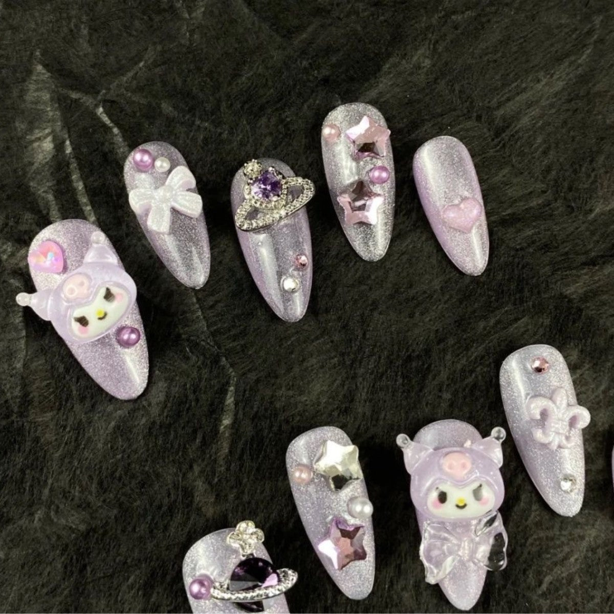 Dazzling lilac Kuromi  | Medium Almond Manicure | Handmade Press On Nails H43