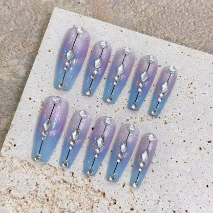 Moonlit  Aura| Long Coffin Manicure  | Handmade Press on Nails H352