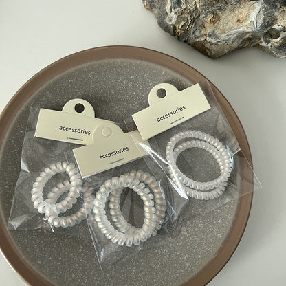 Pearl Luster Telephone Wire Hair Tie|Ponytail Holders Barrette|Spiral Hair Scrunchie 6pcs HT69