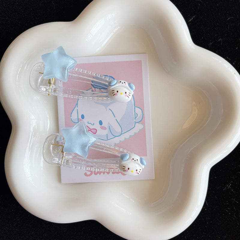 Glitter Star Kitty Hair Clip |Hair Snap Clip|Hair Barrette |Duckbill Hairpin 2pcs A208