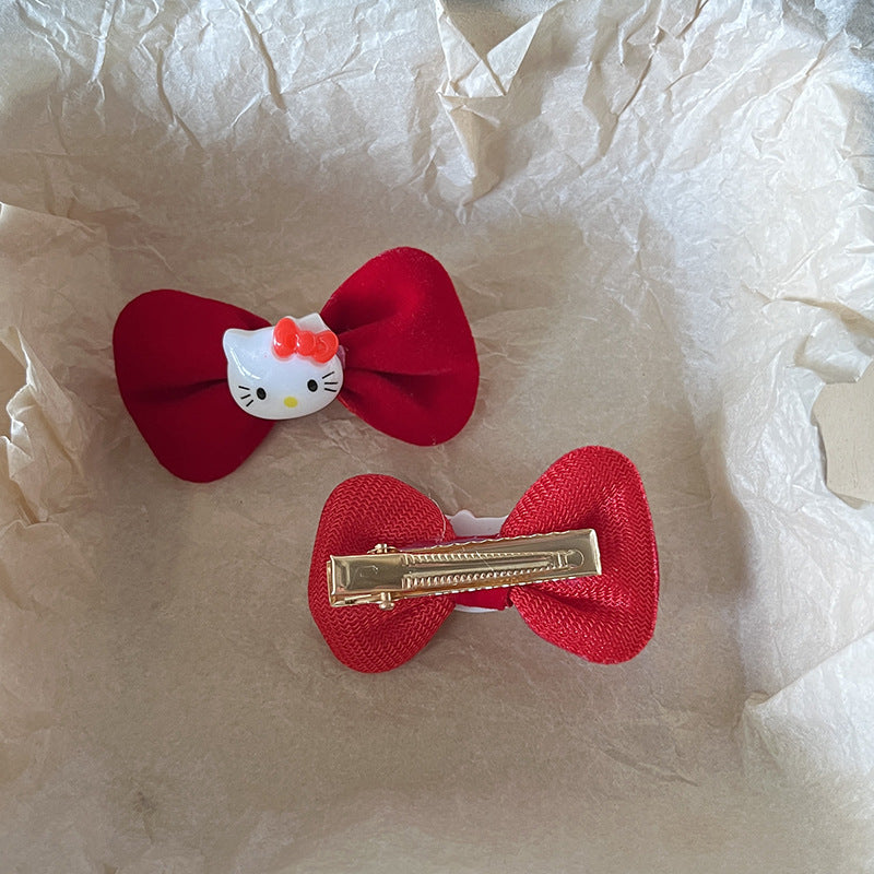 Glossy red bow Kitty Hair Clip|Hair Claw |Hair Barrette |Duckbill Hairpin A193