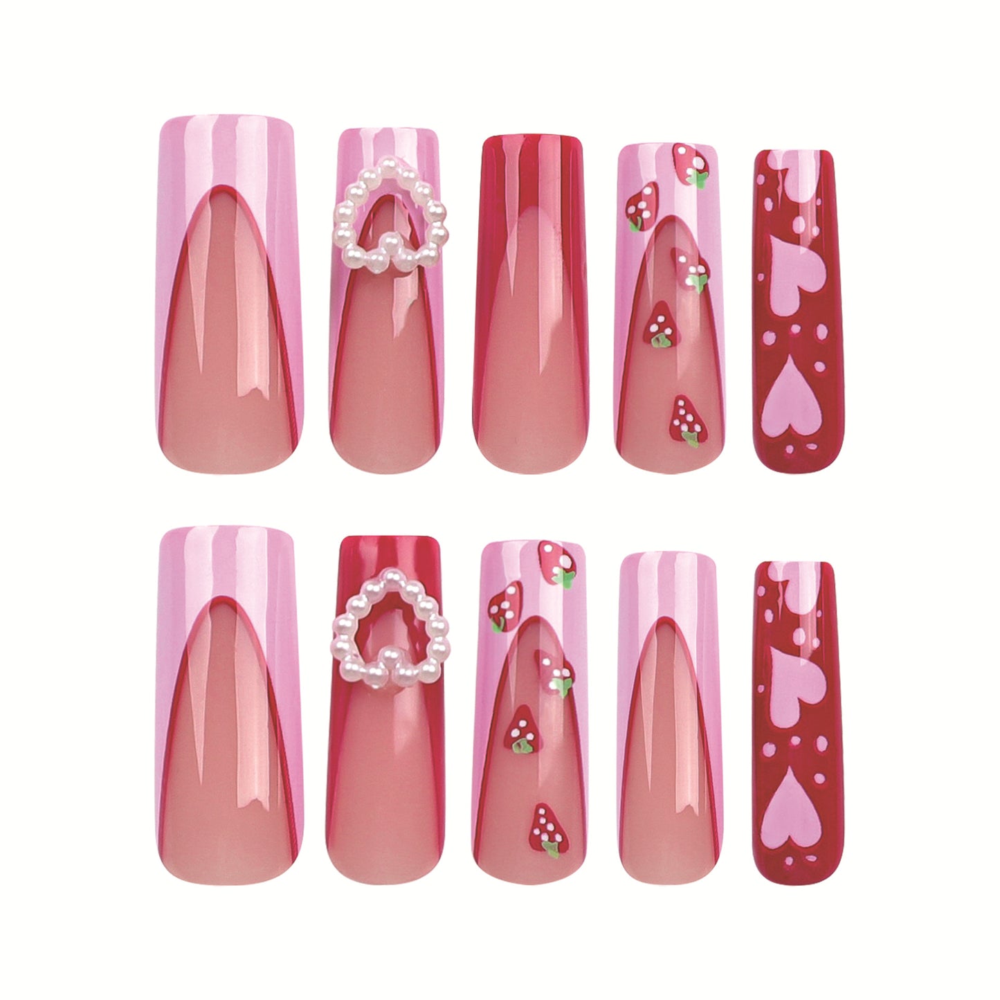 Sweet Berry | Long Coffin Manicure | Press On Nails N809