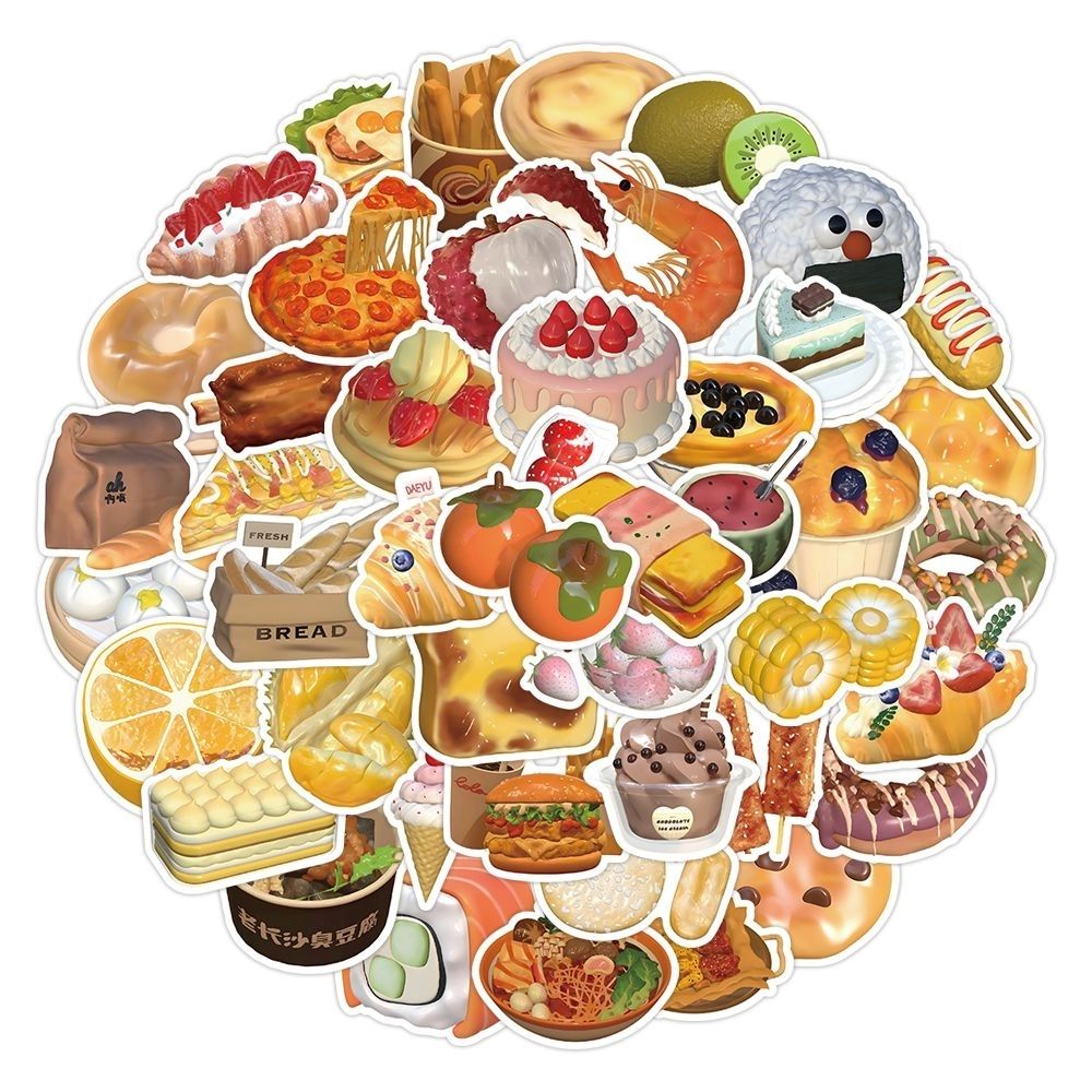 Food Stickers Sheet| Kawaii Journal Stickers Paster |Sticker for Planner Scrapbooking Stationery 60Pcs T2