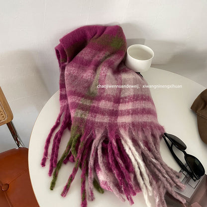 Cozy Plush Winter Stripe Scarf | Tassel Shawls |Soft Wool knitted Scarf W51