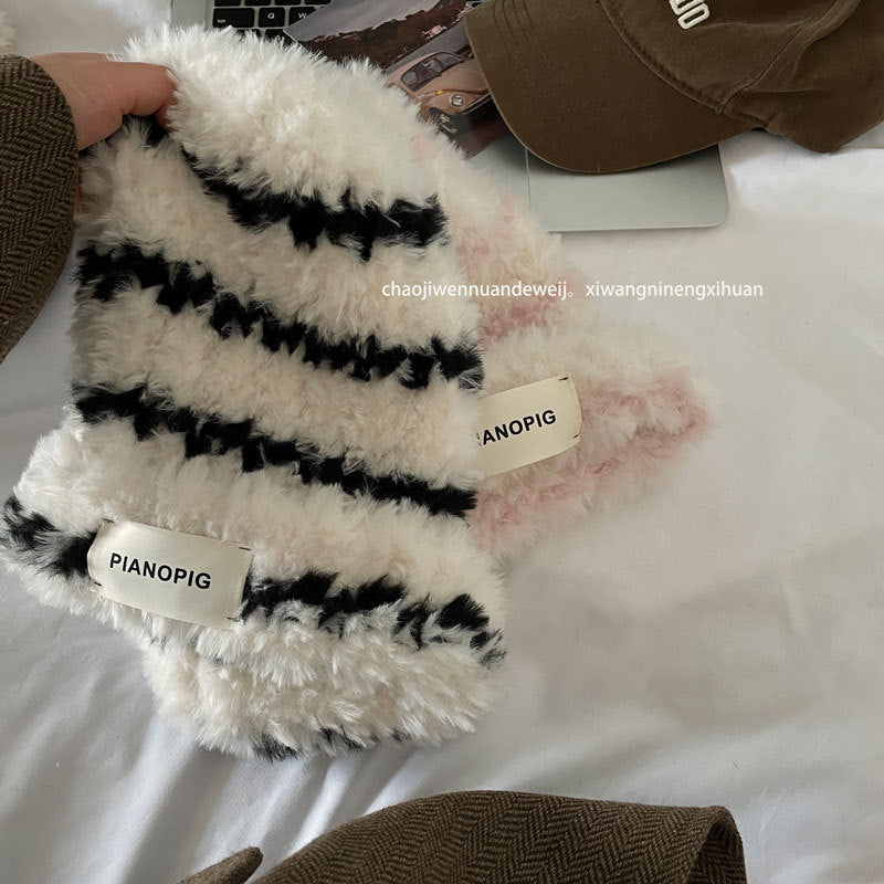 Cozy Plush Stripe Winter Cashmere Knit Beanie Hat |Stretch Ribbed Beanie Hat M18