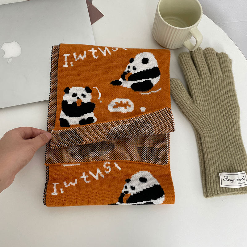 Cute Panda Cashmere Solid Color Scarf | Simple Warm Wool Knitted Scarf W24