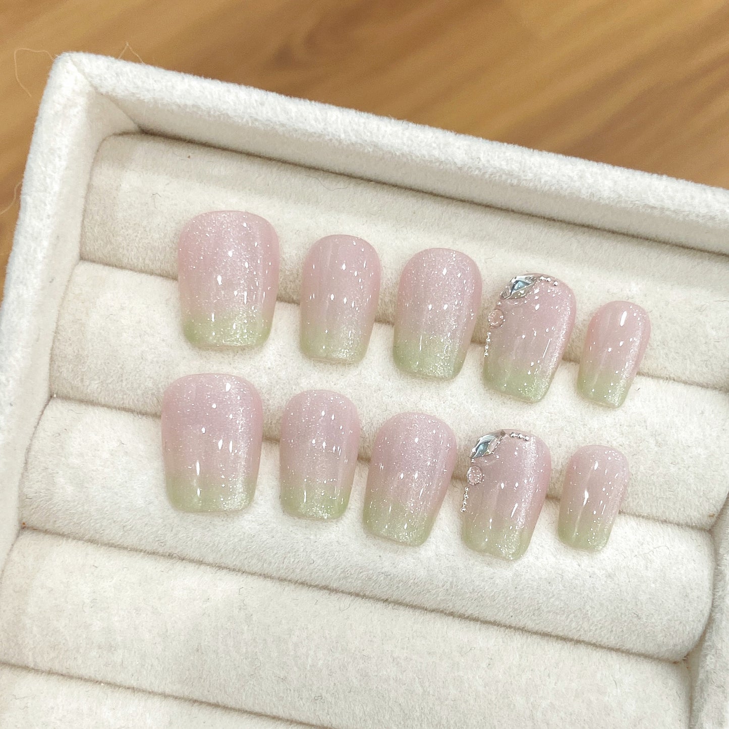 Fade Aura| Long Coffin Manicure  | Handmade Press on Nails H359