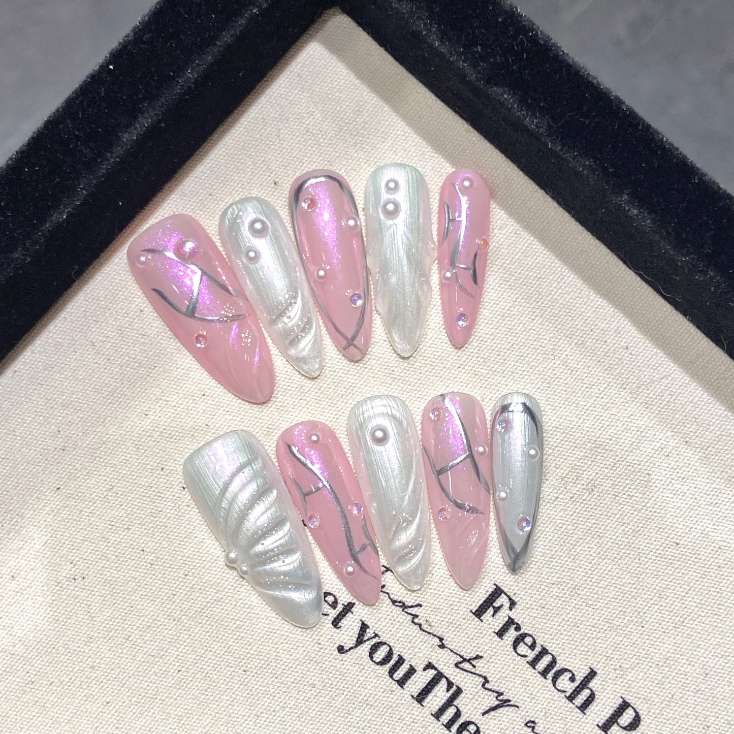 Angelic Mermaid|Long Almond Manicure | Handmade Press On Nails H346