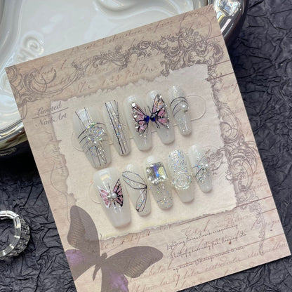 Butterfly| Long Coffin Manicure  | Handmade Press on Nails H393