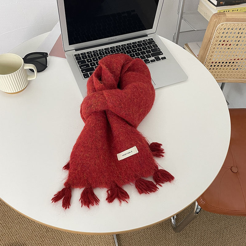 Cozy Plush Winter Solid Color Scarf | Tassel Shawls |Soft Wool knitted Scarf W17