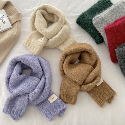 Soft Cashmere Solid Color Scarf | Simple Warm Wool Knitted Scarf W16