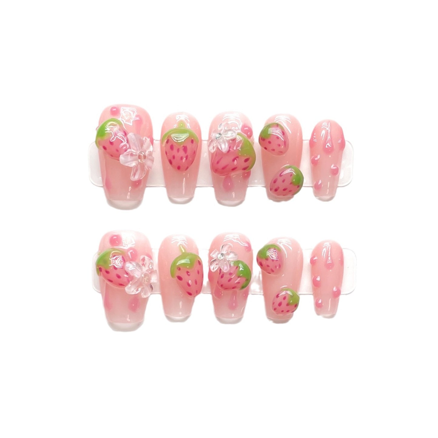 Juicy Strawberry|Medium Coffin Manicure | Handmade Press On Nails H391