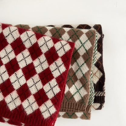 Classic Argyle Winter Rhombic Scarf |Warm Wool Knitted Shawls W61