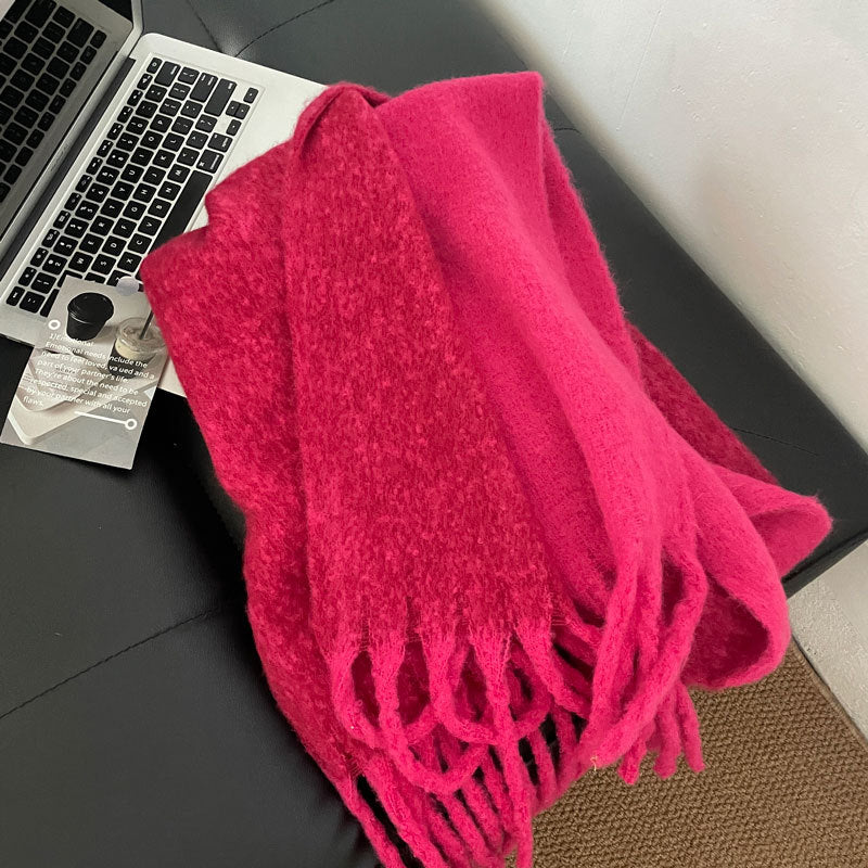 Cozy Plush Winter Cashmere Solid Color Scarf |Warm Wool Knitted Shawls W35