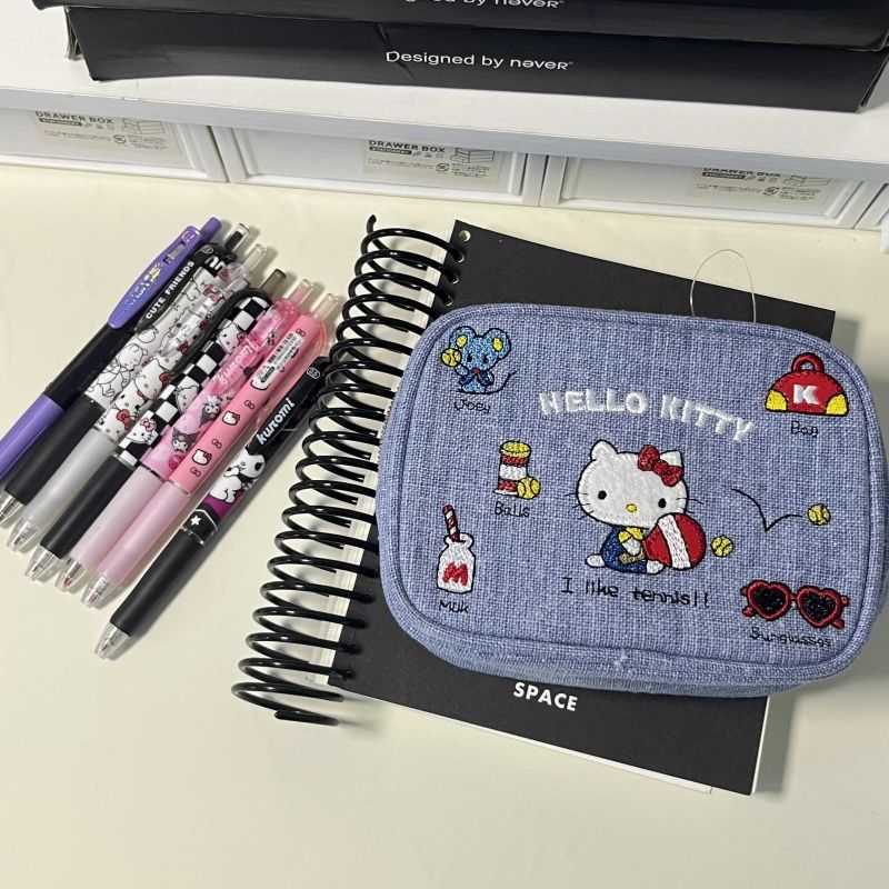 Embroidery Kitty Denim Storage Bags |Pouch Keychain Wallet| Cosmetic Makeup Bag | Pencil case Coin Purse B28