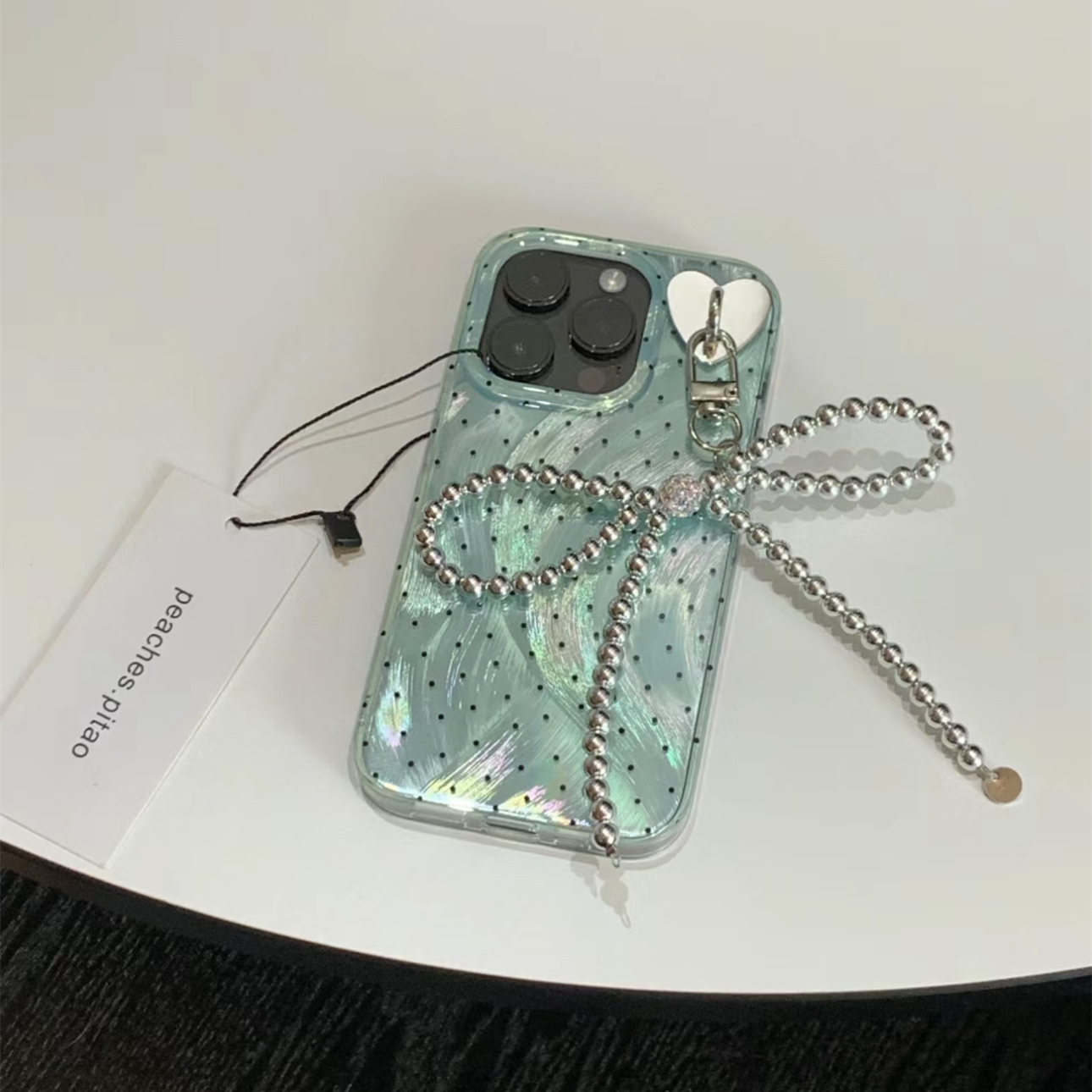 Minty Dots iPhone Case with Phone Chian L39