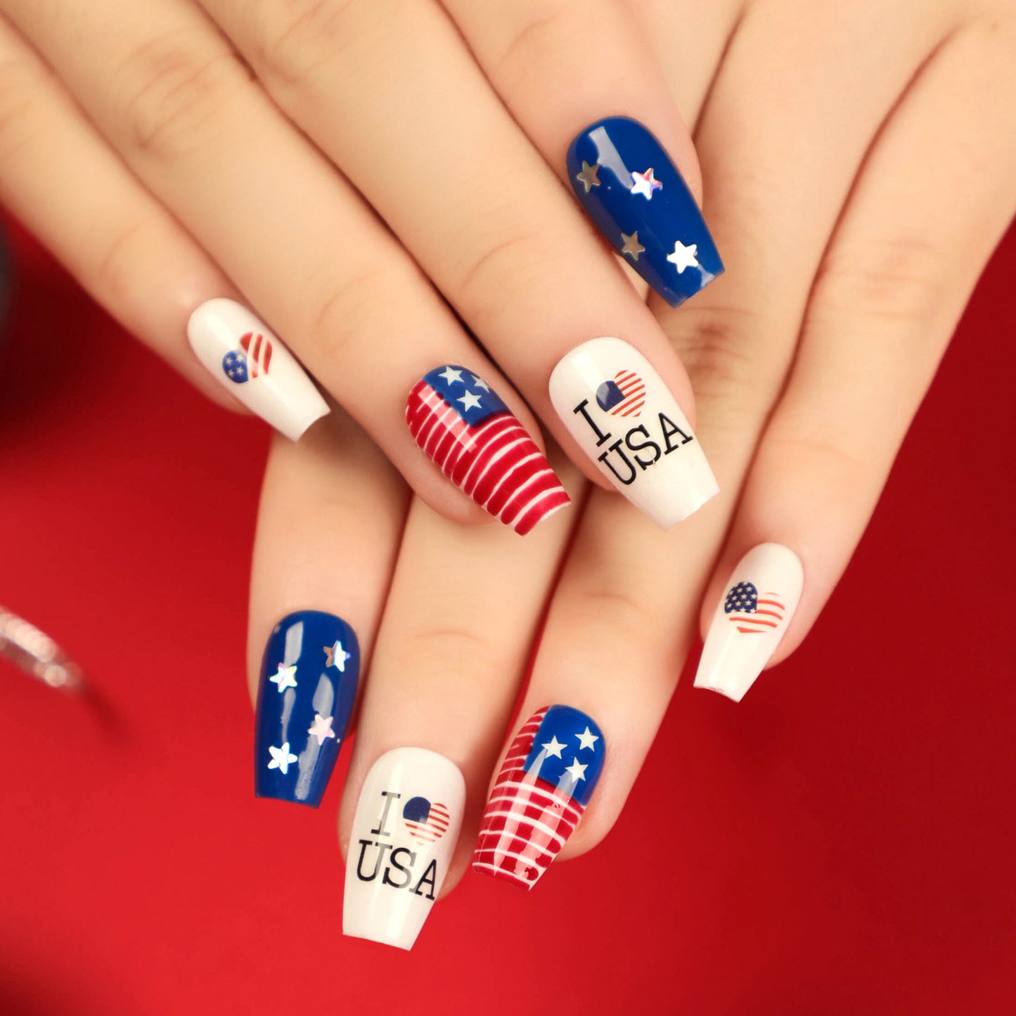 Independence Day | Medium Coffin Manicure | Press On Nails N796