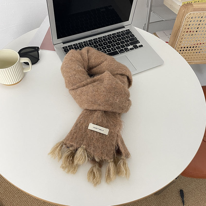 Cozy Plush Winter Solid Color Scarf | Tassel Shawls |Soft Wool knitted Scarf W17