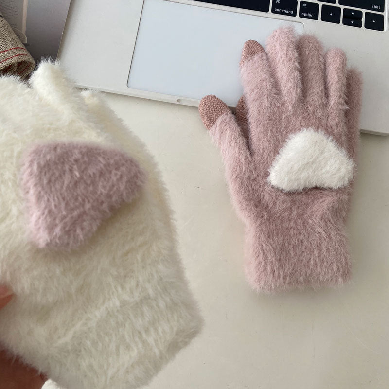 Cozy Cute Heart Winter Cashmere Glove |Soft Thick Solid Color Gloves |Warm Knitted Gloves G13