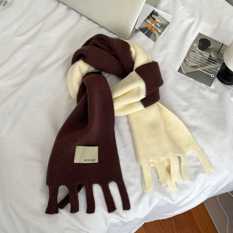 Cozy Urban Contrast Color Winter Scarf | Tassel Shawls |Soft Wool knitted Scarf W18