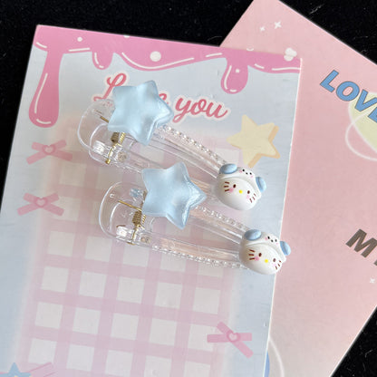 Glitter Star Kitty Hair Clip |Hair Snap Clip|Hair Barrette |Duckbill Hairpin 2pcs A208