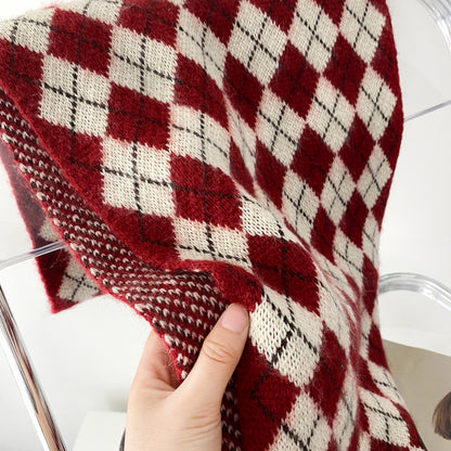 Classic Argyle Winter Rhombic Scarf |Warm Wool Knitted Shawls W61