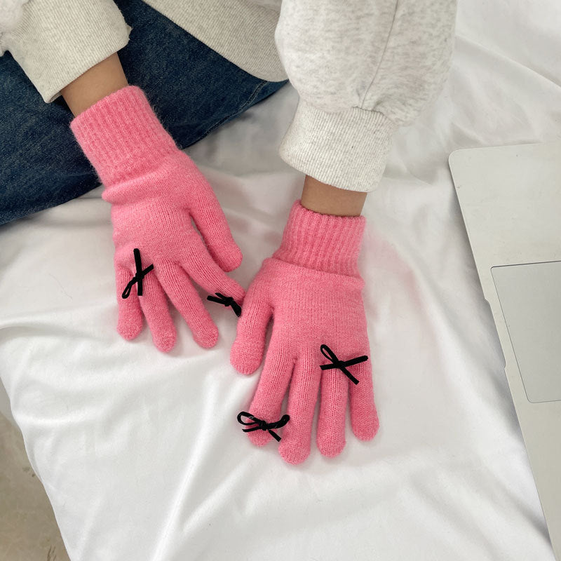 Cozy Cute Bow Winter Cashmere Glove |Soft Thick Solid Color Gloves |Warm Knitted Gloves G19