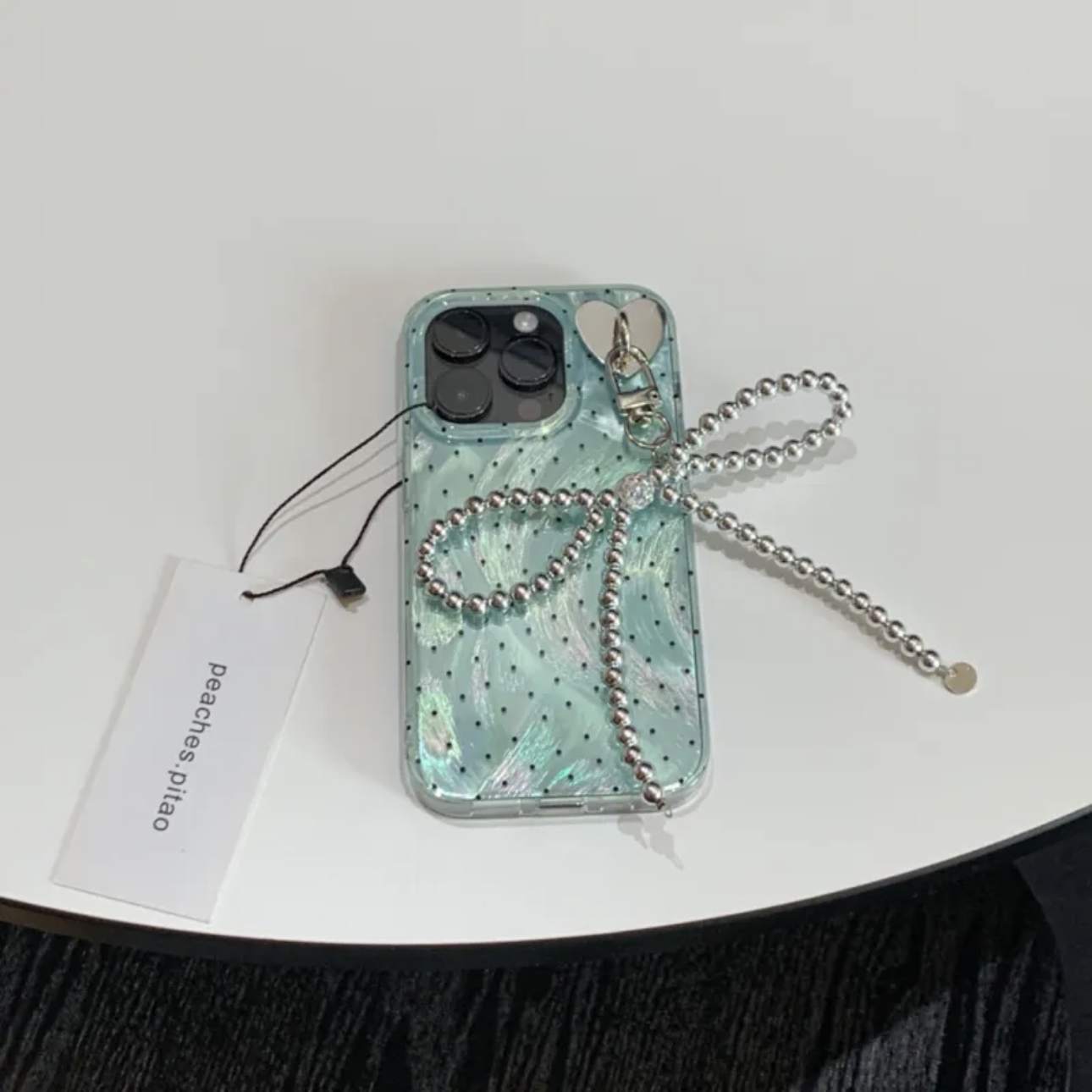 Minty Dots iPhone Case with Phone Chian L39