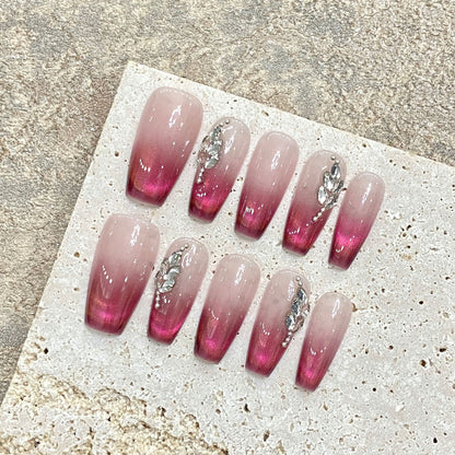 Rose Ombre| Long Coffin Manicure  | Handmade Press on Nails H328