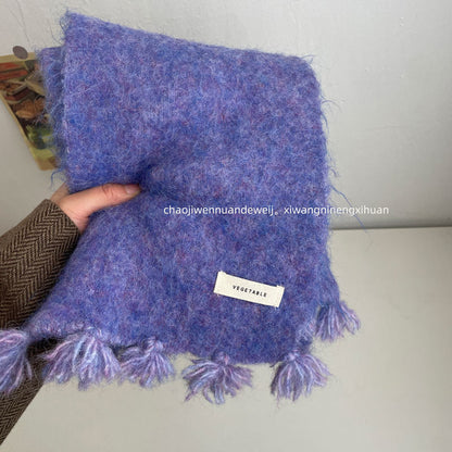 Cozy Plush Winter Solid Color Scarf | Tassel Shawls |Soft Wool knitted Scarf W17