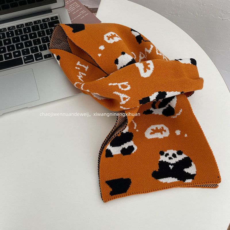 Cute Panda Cashmere Solid Color Scarf | Simple Warm Wool Knitted Scarf W24