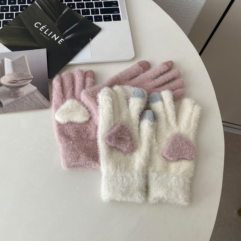 Cozy Cute Heart Winter Cashmere Glove |Soft Thick Solid Color Gloves |Warm Knitted Gloves G13