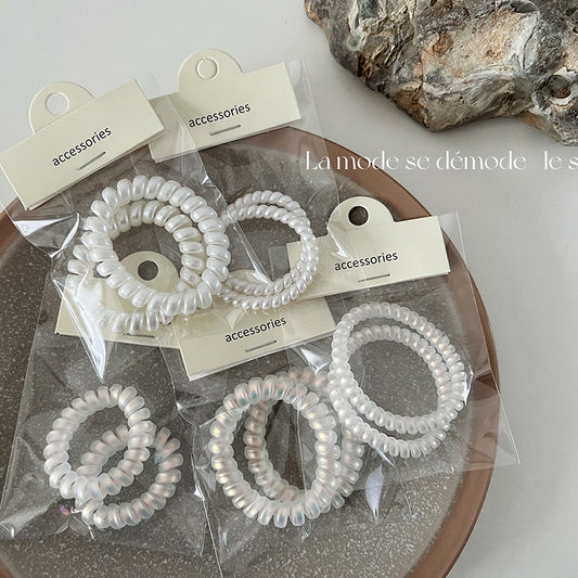 Pearl Luster Telephone Wire Hair Tie|Ponytail Holders Barrette|Spiral Hair Scrunchie 6pcs HT69