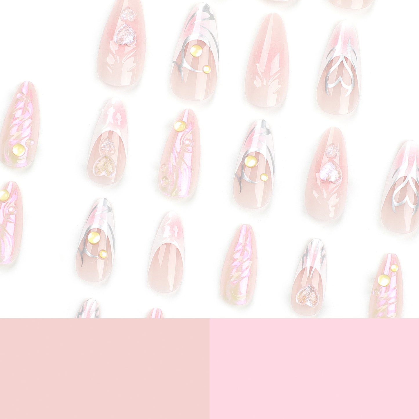 Peachy Bubble Love | Medium Almond Manicure | Press On Nails N807