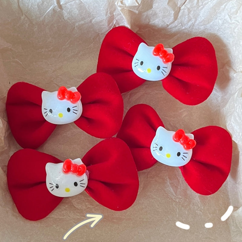 Glossy red bow Kitty Hair Clip|Hair Claw |Hair Barrette |Duckbill Hairpin A193