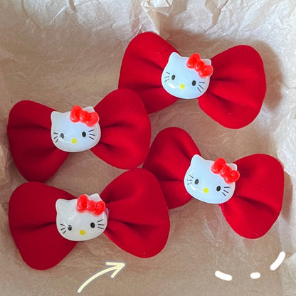 Glossy red bow Kitty Hair Clip|Hair Claw |Hair Barrette |Duckbill Hairpin A193