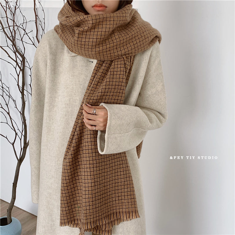 Cozy Plush Winter Plaid Scarf | Tassel Shawls |Soft Wool knitted Scarf W57